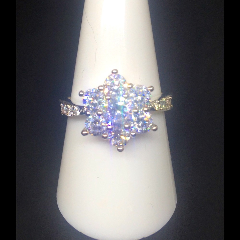 Unique Sparkling Snowflake/ 6 Point Star SetW/  White Sapphire Gems Ring
